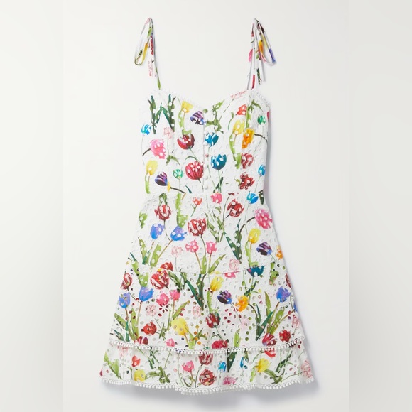 Alice + Olivia | Rosette Floral Eyelet Cotton Minidress | Kiss my Tulip - Picture 3 of 17
